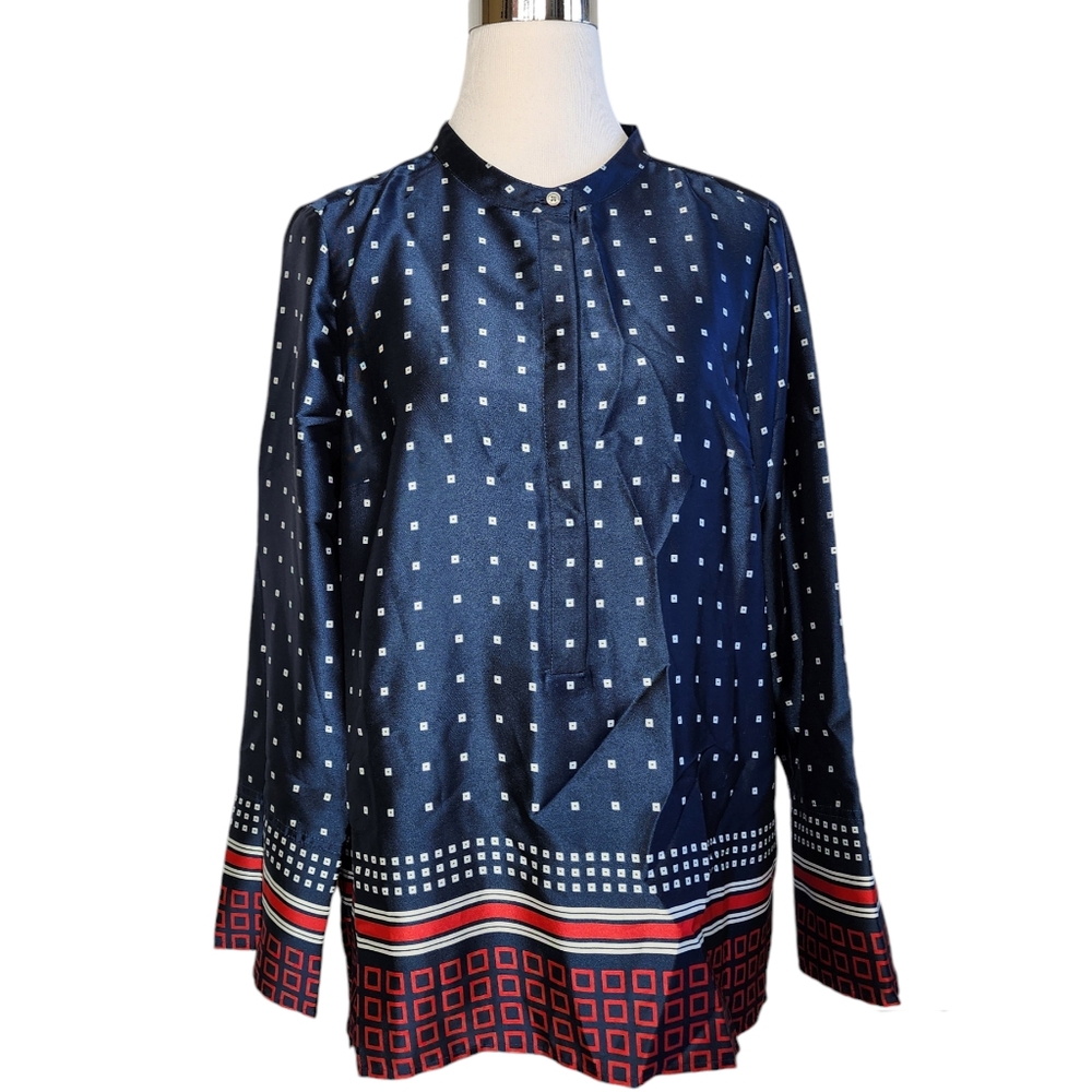 J.Crew Black Label Sz M Pullover Colorblock Geometric Tunic Blouse.